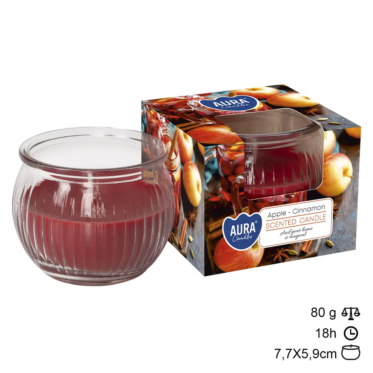 Bougie en verre à la pomme et à la cannelle de 18h