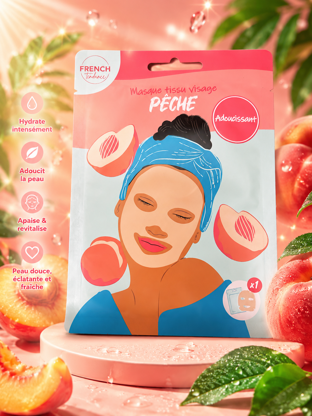 🌸 Masque Tissu Visage Pêche – Douceur & Éclat Instantané 🍑