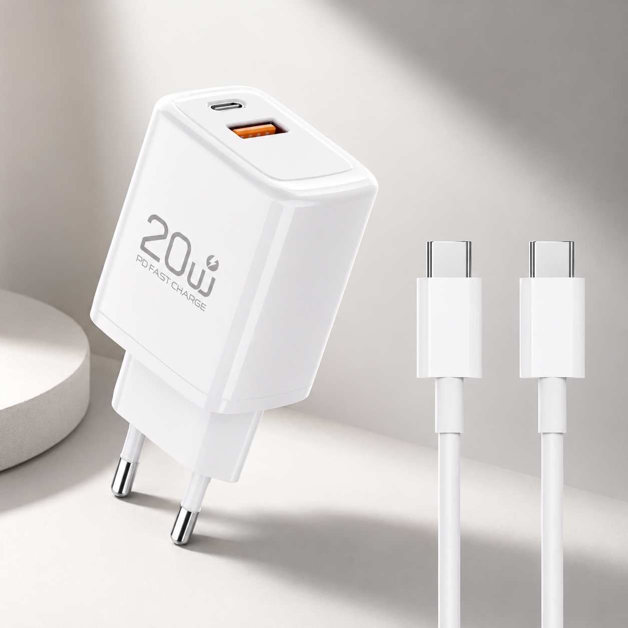 Chargeur rapide Techancy 20W PD3.0 double USB-C+USB-A, câble 1 m 60