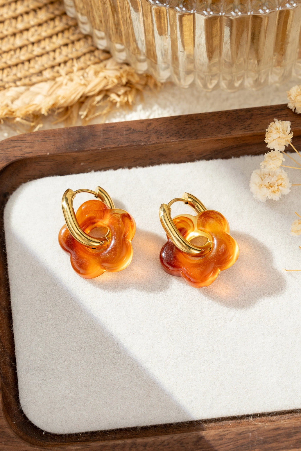 Boucles Acier inoxydable Fleurs Résine colorés