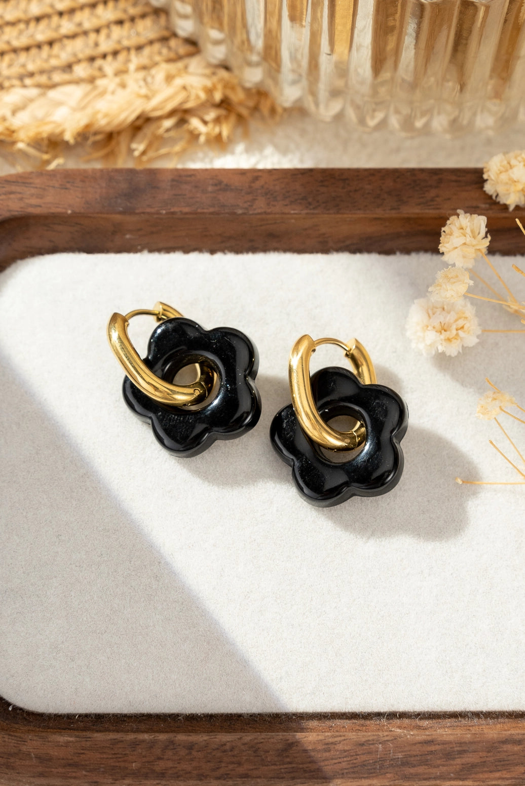 Boucles Acier inoxydable Fleurs Résine colorés